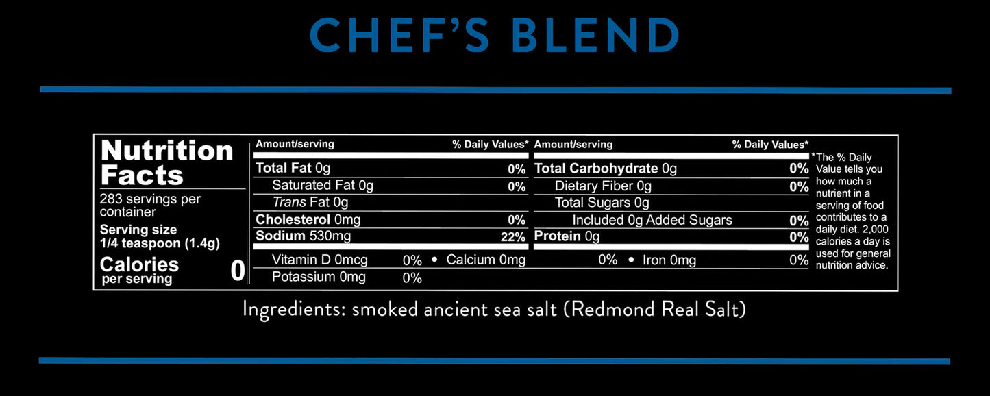 Chef's Blend Smoked Redmond Real Salt - 396g - Salt Cellar